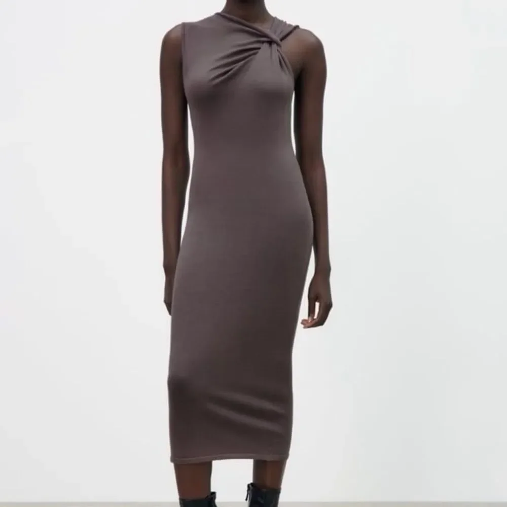 Zara knotted shoulder detail knit midi dress